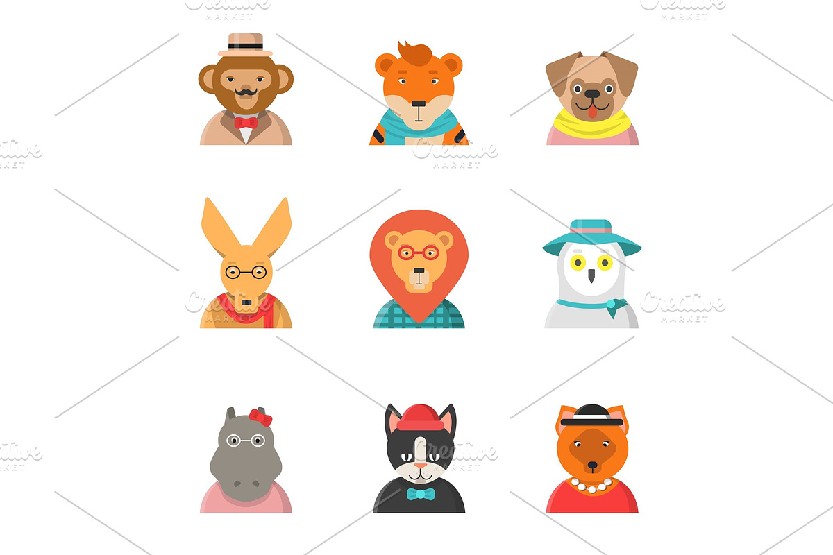 Animal funny faces. Hipster avatars in Graphics - product preview 8