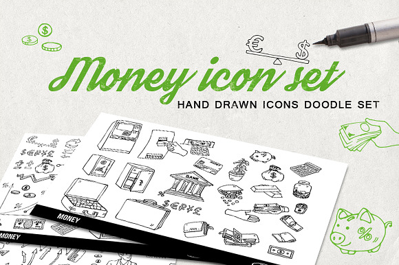 Money hand drawn icons doodle set in Illustrations - product preview 4
