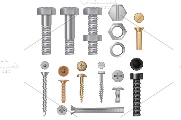 Steel screws bolts. Vise rivets