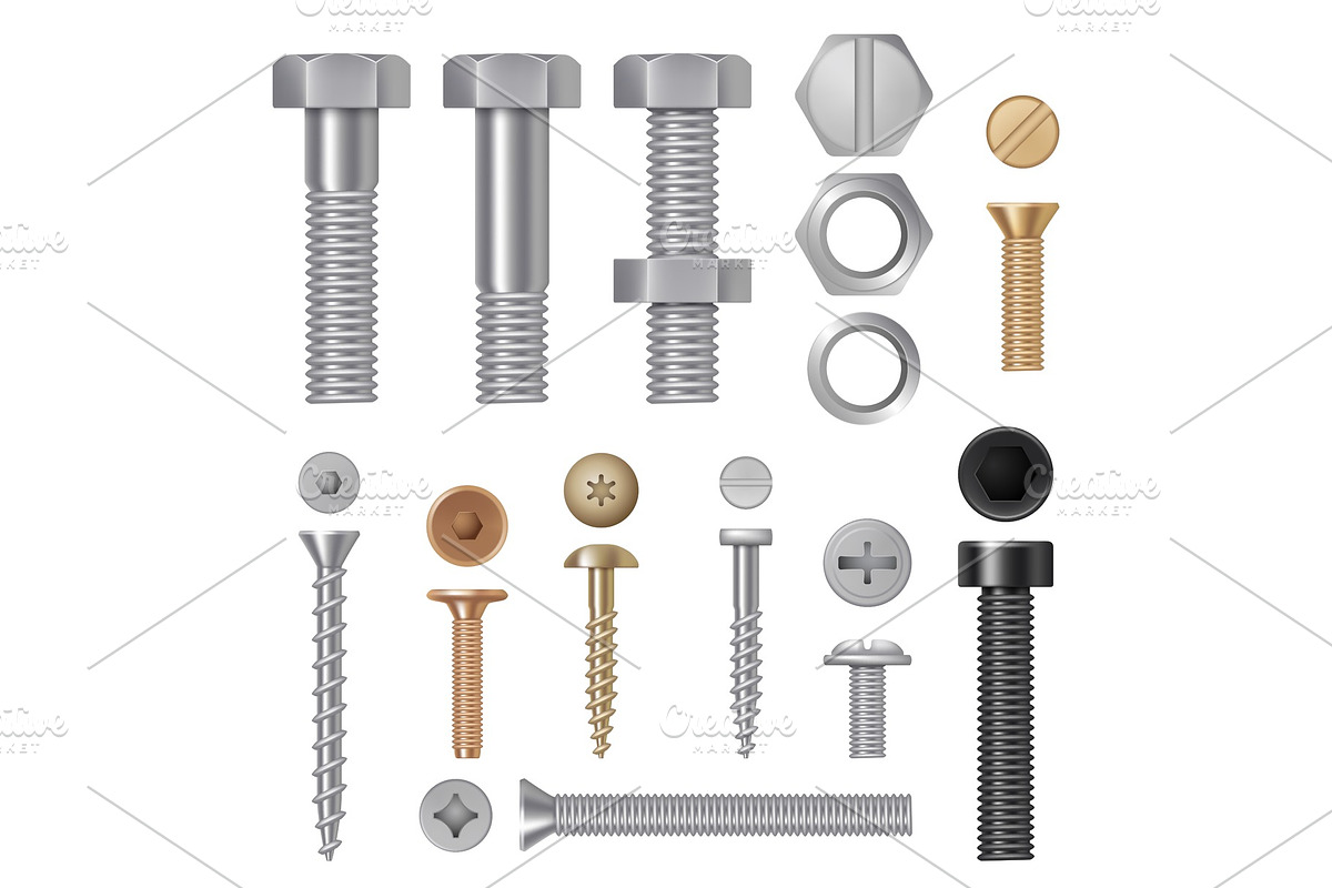 Steel screws bolts. Vise rivets in Graphics - product preview 8