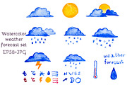 Watercolor vector set of weather