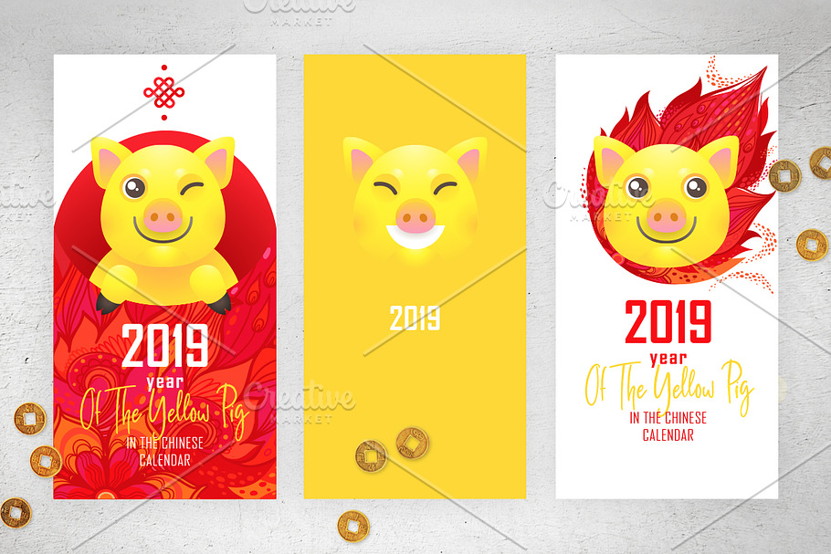 2019.Set of Chinese New Year Cards 3 in Card Templates - product preview 8