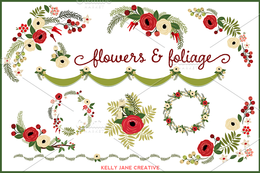Christmas Flowers & Wreaths - vector