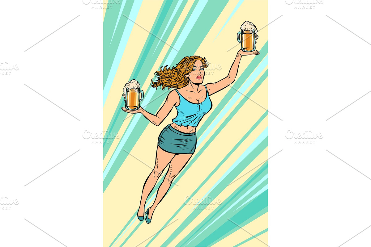 waitress carries beer flying in Illustrations - product preview 8