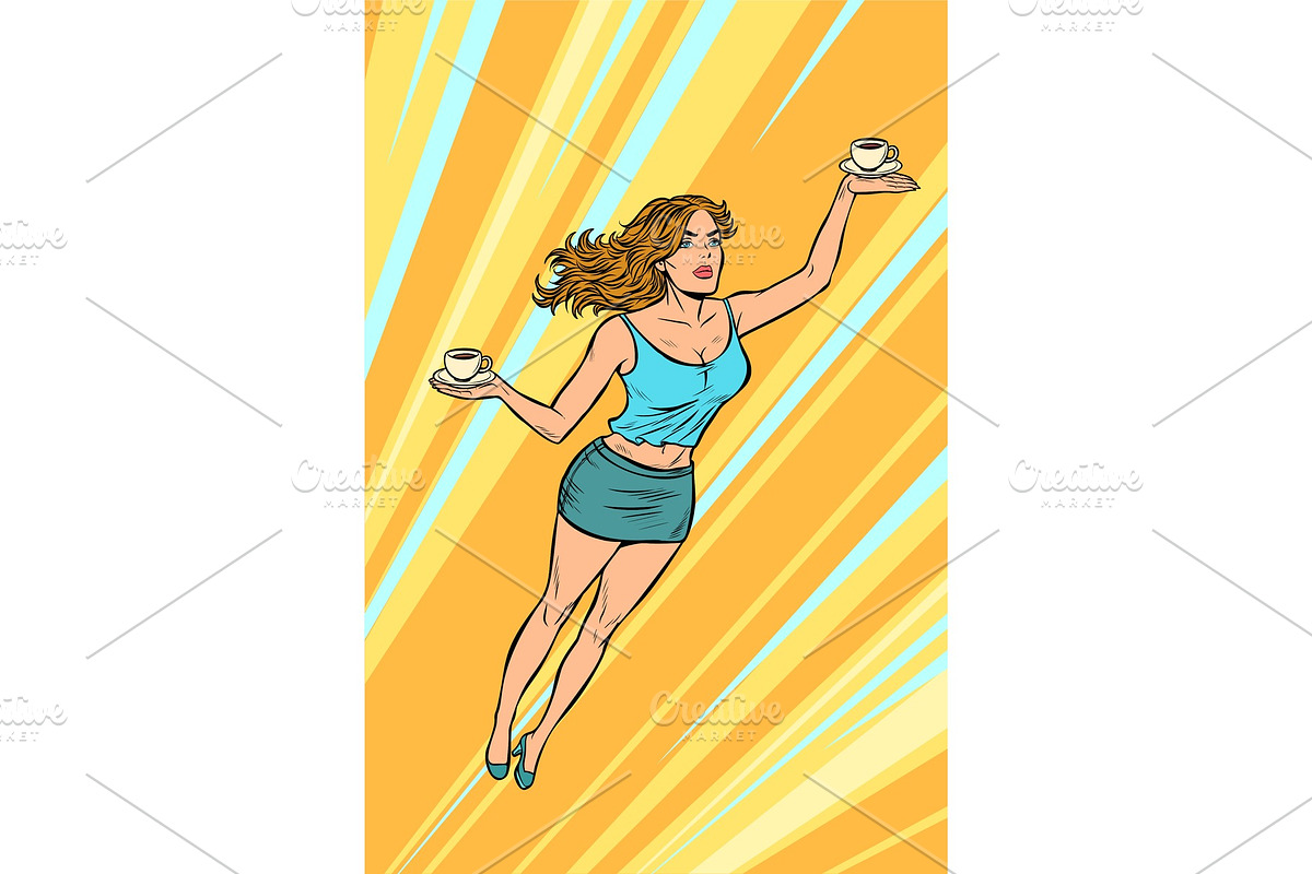 waitress carries coffee flying in Illustrations - product preview 8
