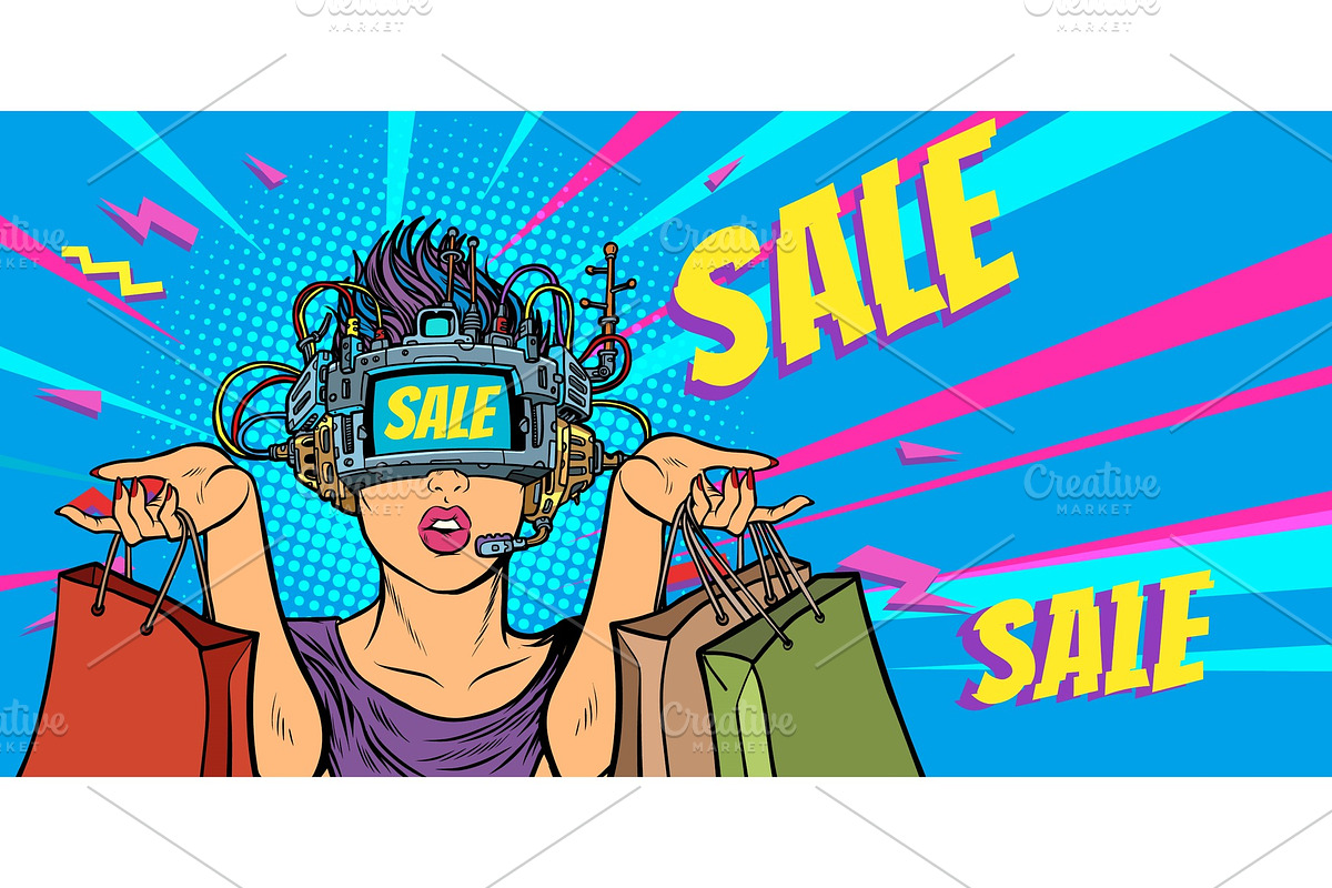 woman shopping on sale. virtual in Illustrations - product preview 8