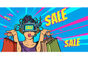 woman shopping on sale. virtual