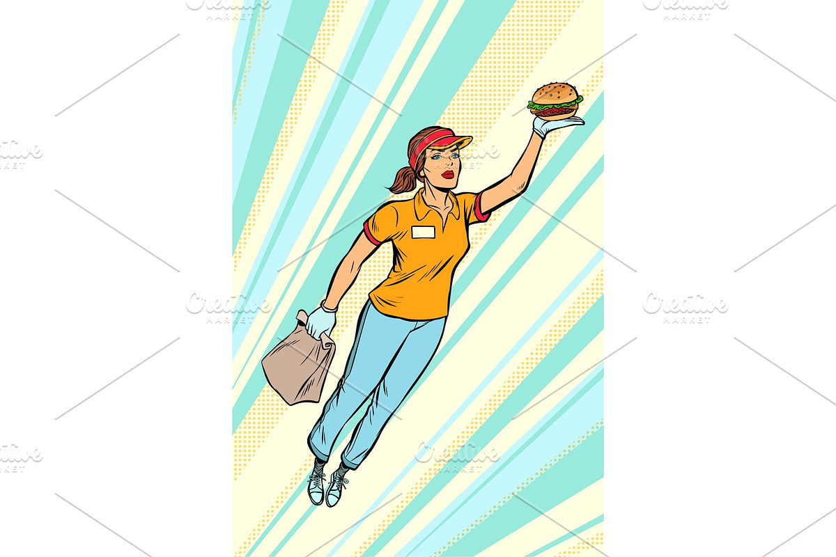 waitress Burger fast food delivery in Illustrations - product preview 8
