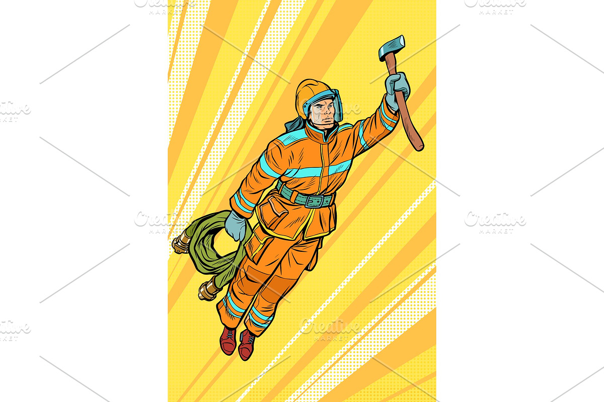 fireman, firefighter flying in Illustrations - product preview 8
