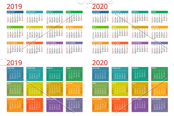 Template calendar 2019, 2020. 