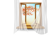 Autumn background with open window 