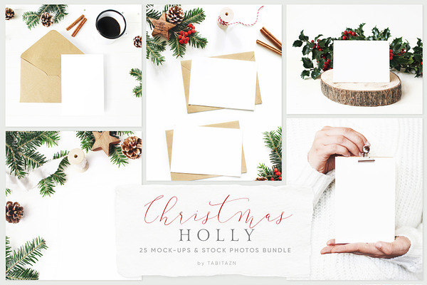 25 Holly Christmas mockups & photos