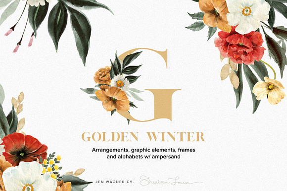 Golden Winter Floral Graphic Set in Illustrations - product preview 7