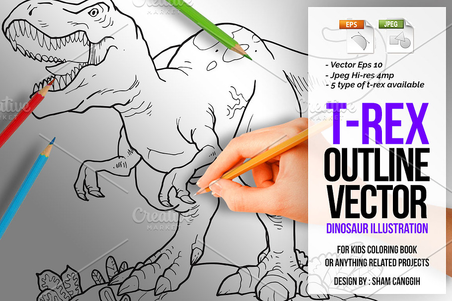 Tyrannosaurus Rex Outline Vector in Illustrations - product preview 8