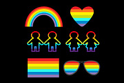  LGBT symbol set. Heart flag rainbow