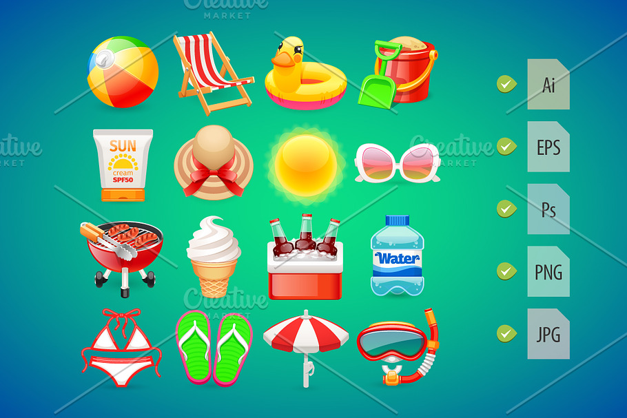 Colorful Summer Icons Set in Graphics - product preview 8
