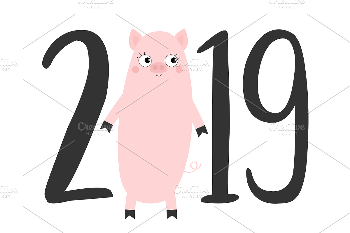 2019 text. Pig. Happy New Year  in Illustrations - product preview 8