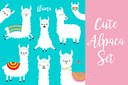 Llama alpaca set. Cute animals.