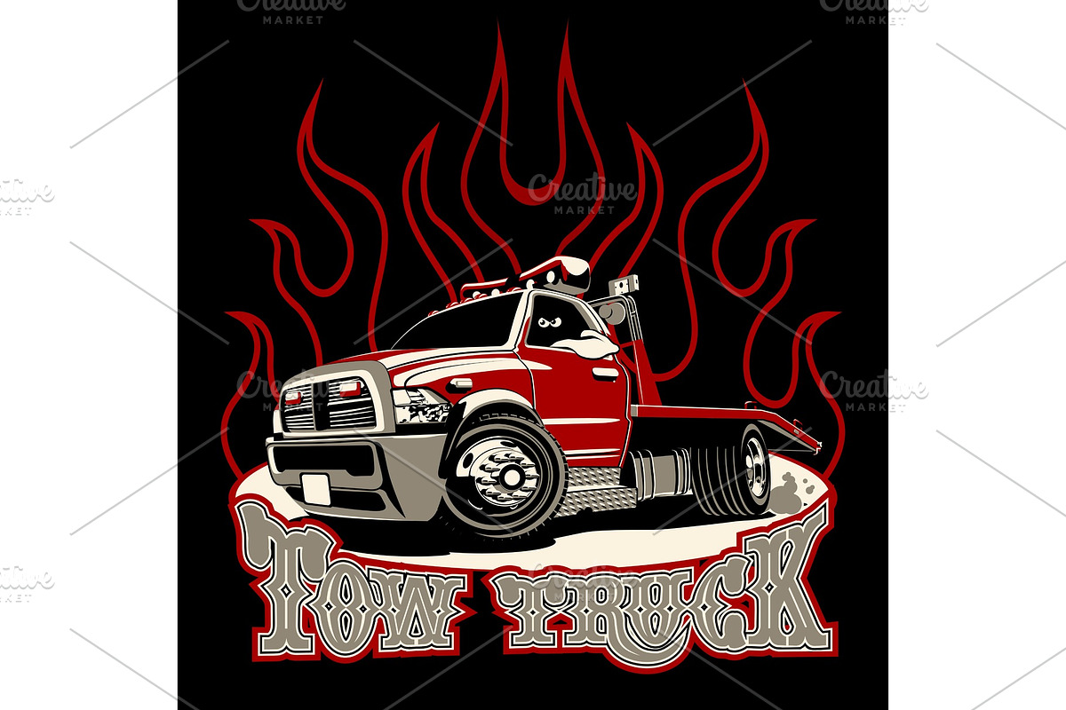 Cartoon tow truck isolated on black in Illustrations - product preview 8