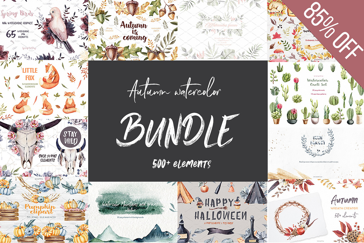 Watercolor Autumn Bundle-85% off in Illustrations - product preview 8
