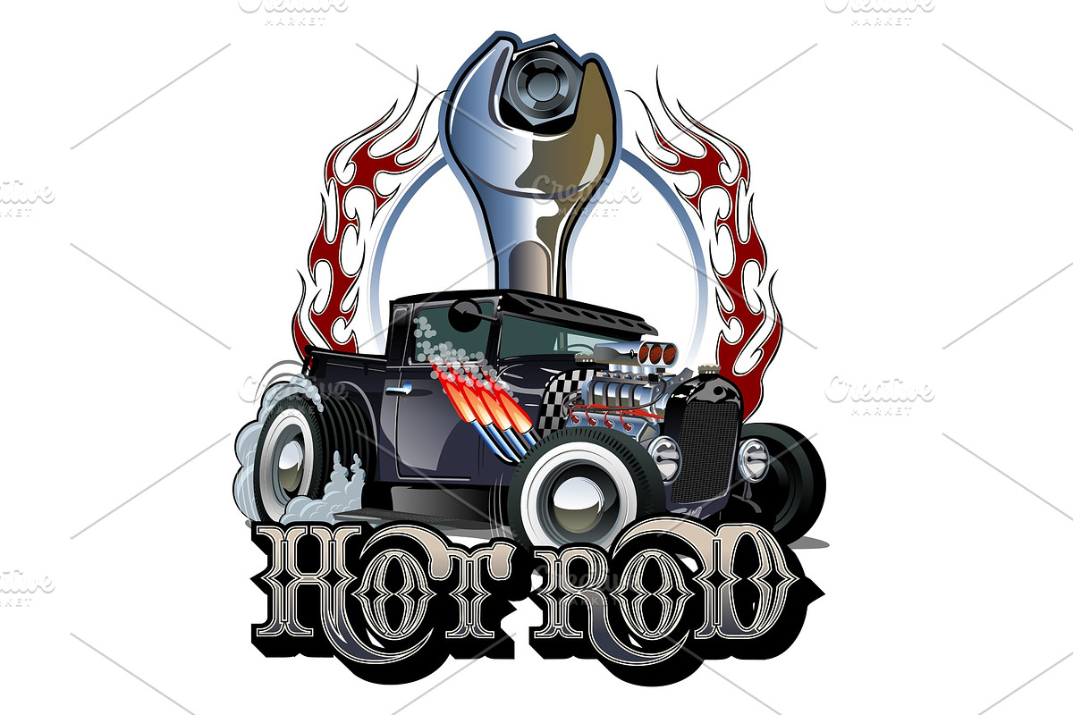 Cartoon retro hot rod with vintage in Illustrations - product preview 8