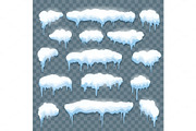 Snow icicles set on transparent