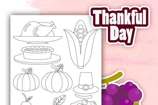 Kitten Thankful Day Coloring Pages