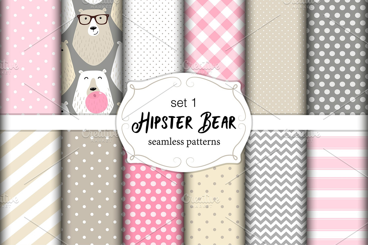 Cute set of childish seamless in Illustrations - product preview 8
