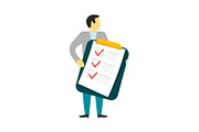 Man hold checklist on clipboard
