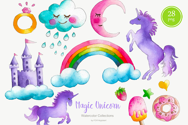 Watercolor Unicorn Clipart Nursery 
