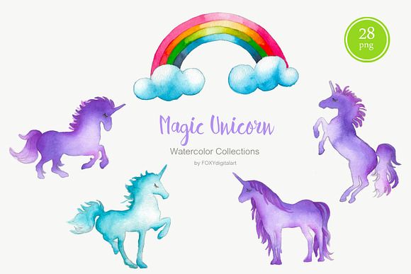 Watercolor Unicorn Clipart Nursery  in Illustrations - product preview 4
