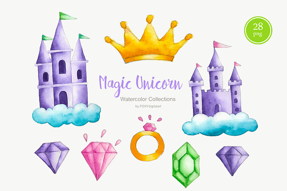Watercolor Unicorn Clipart Nursery  in Illustrations - product preview 5