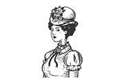 Old fashioned woman engraving vector