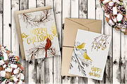 Christmas Birds.Gold & color mockup