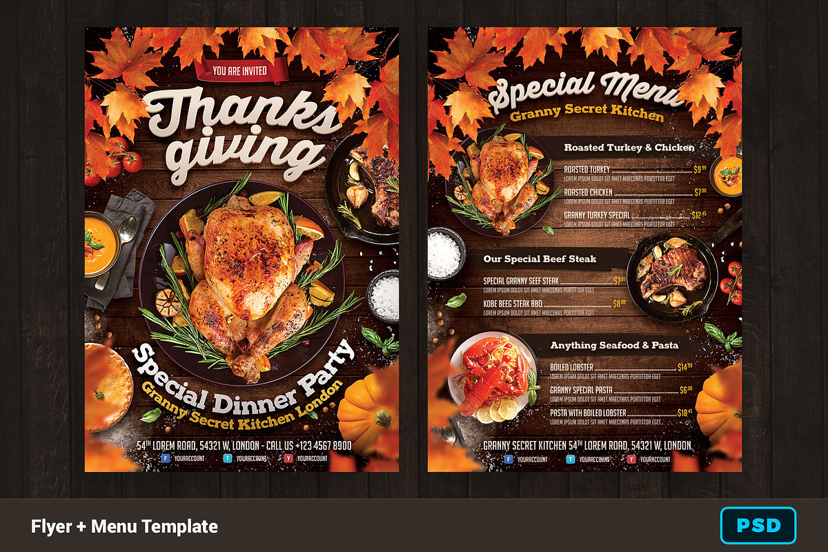 Thanksgiving Dinner Flyer + Menu in Flyer Templates - product preview 8