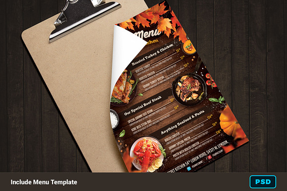 Thanksgiving Dinner Flyer + Menu in Flyer Templates - product preview 2