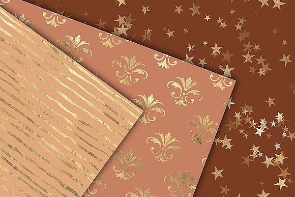 Terra Cotta and Gold Digital Paper in Patterns - product preview 1