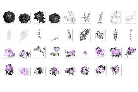 Black Purple & Silver Floral Clipart in Illustrations - product preview 2
