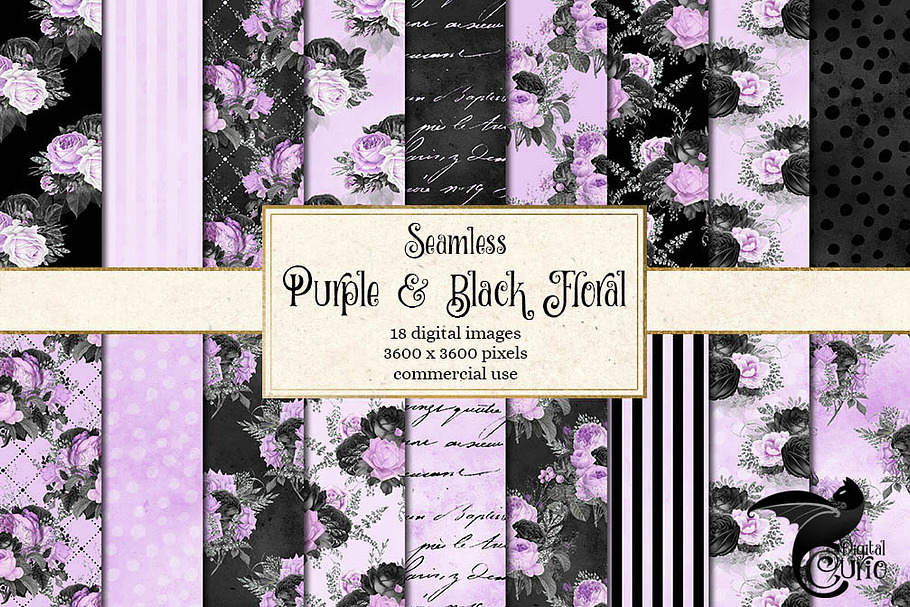 Black Purple Silver Floral Patterns