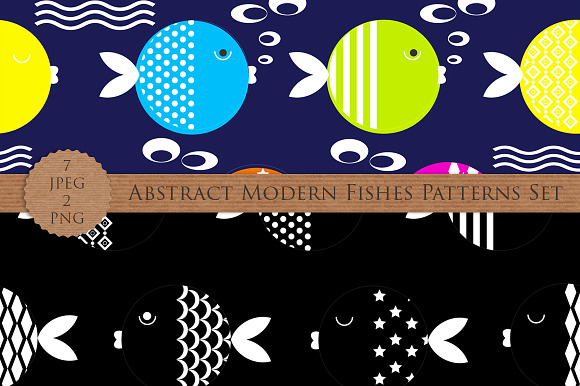 Abstract Modern Fishes Patterns Set in Patterns - product preview 1