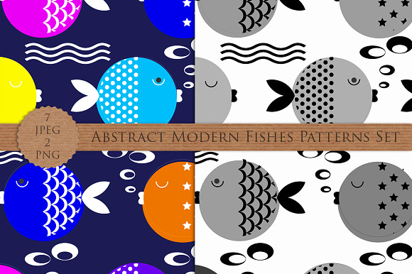Abstract Modern Fishes Patterns Set in Patterns - product preview 3