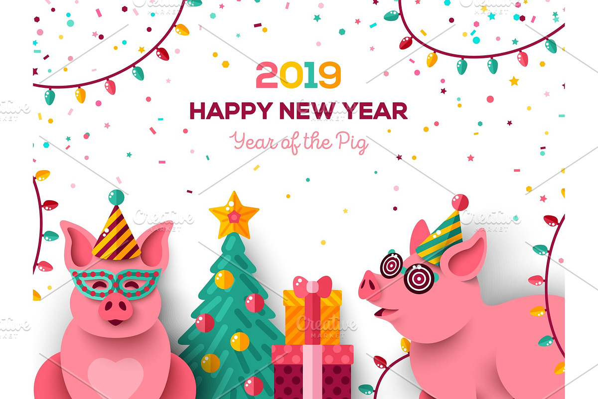 New Year party pigs in Illustrations - product preview 8