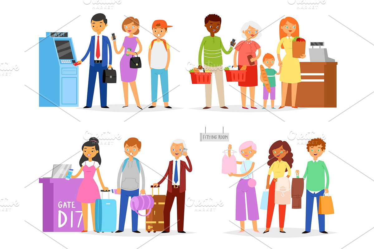Queue vector people waiting line in Illustrations - product preview 8