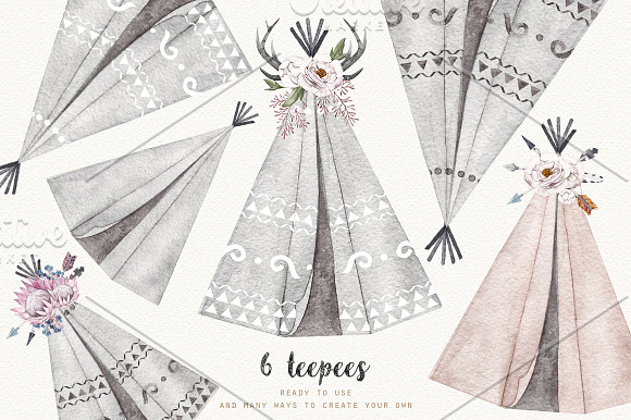 BOHO TENTS  watercolor set in Illustrations - product preview 3