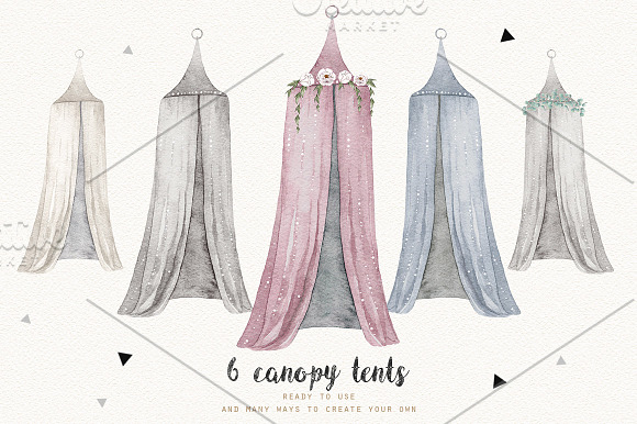 BOHO TENTS  watercolor set in Illustrations - product preview 4