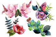 Bouquet of tropical flowers PNG set