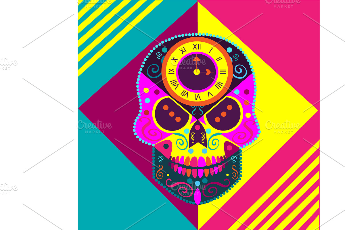 Skull icon with a clock on its head, in Graphics - product preview 8
