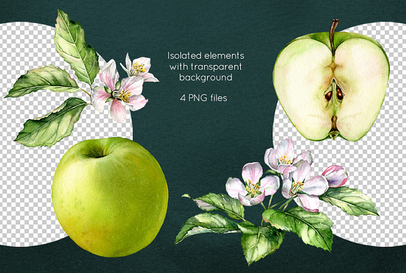 Green Apple Bloom. Watercolor set in Graphics - product preview 1