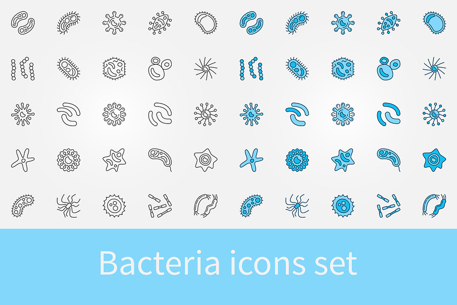Bacteria outline icons set