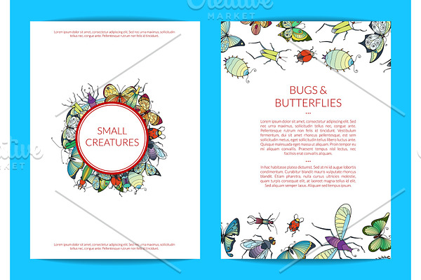 Vector hand drawn insects card of